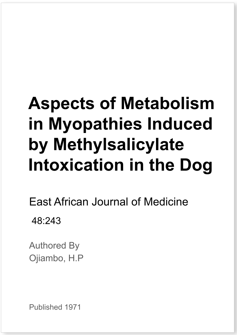 Aspects of Metabolism in Myopathies Induced by Methylsalicylate Intoxication in the Dog