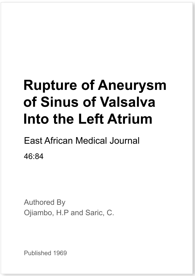 Rupture of Aneurysm of Sinus of Valsalva Into the Left Atrium