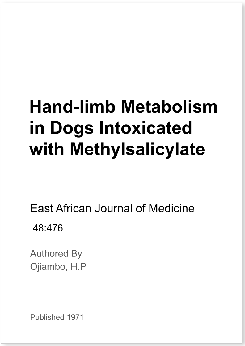 Hand-limb Metabolism in Dogs Intoxicated with Methylsalicylate