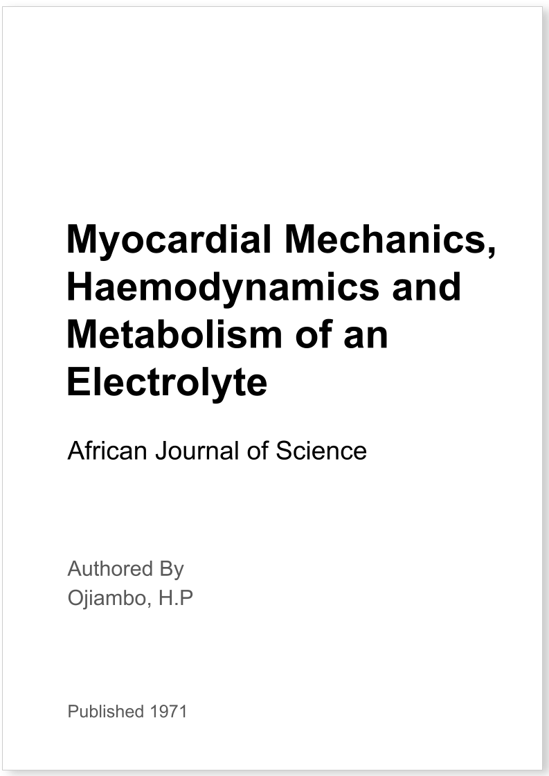 Myocardial Mechanics, Haemodynamics and Metabolism of an Electrolyte