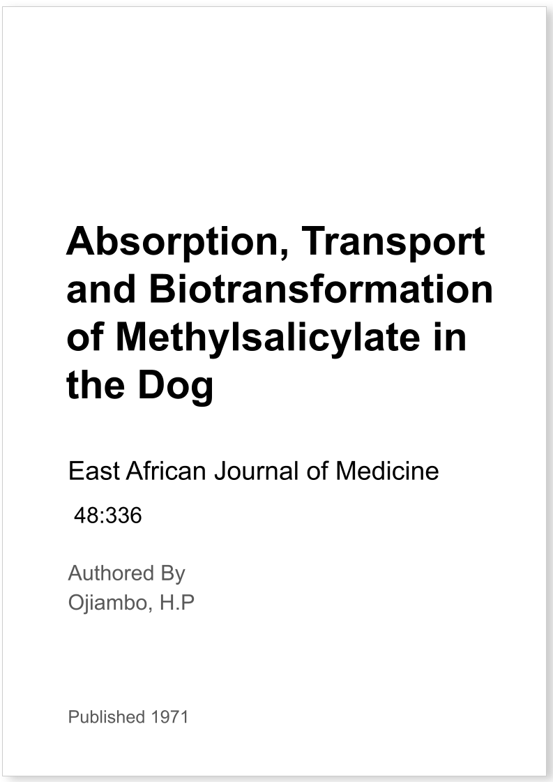 Absorption, Transport and Biotransformation of Methylsalicylate in the Dog