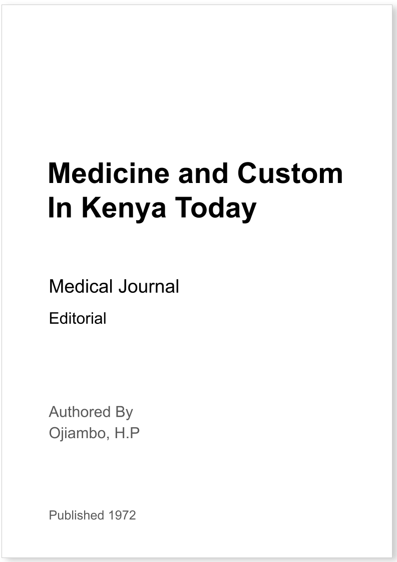 Medicine and Custom In Kenya Today