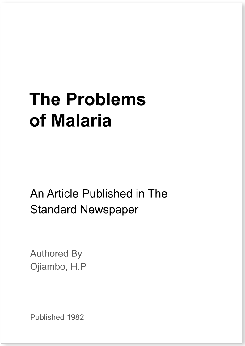 The Problems of Malaria