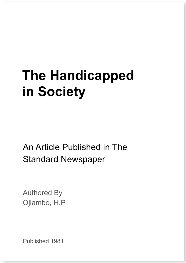 The Handicapped in Society