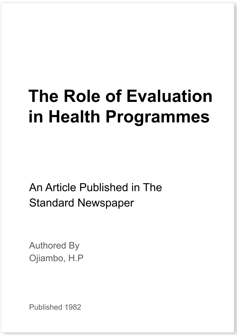 The Role of Evaluation in Health Programmes