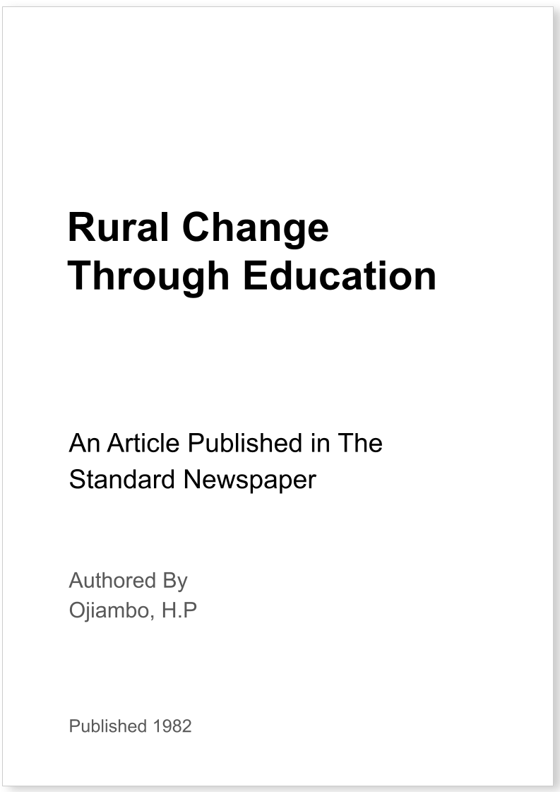 Rural Change Through Education