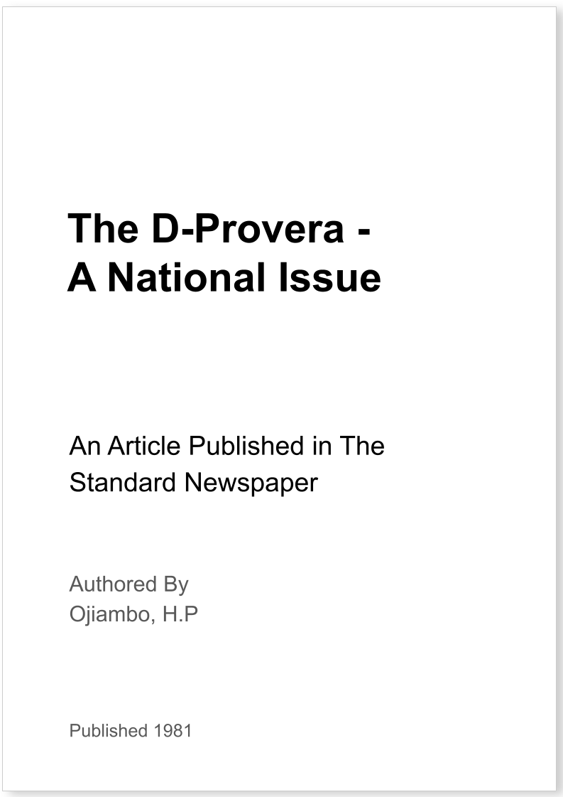 The D-Provera - A National Issue