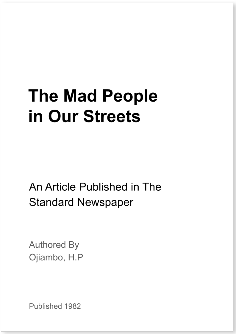 The Mad People in Our Streets