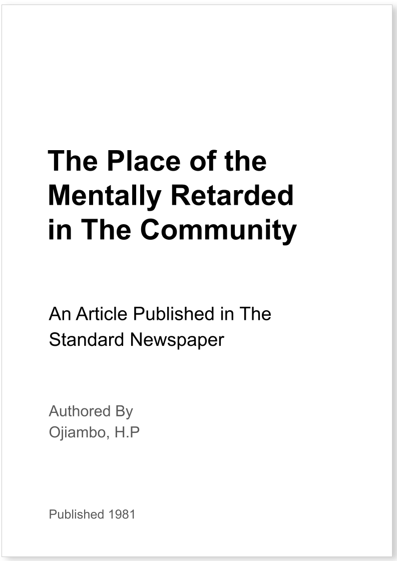 The Place of the Mentally Retarded in The Community