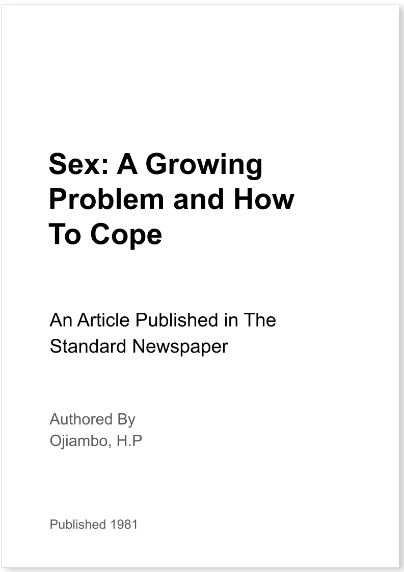 Sex: A Growing Problem and How To Cope