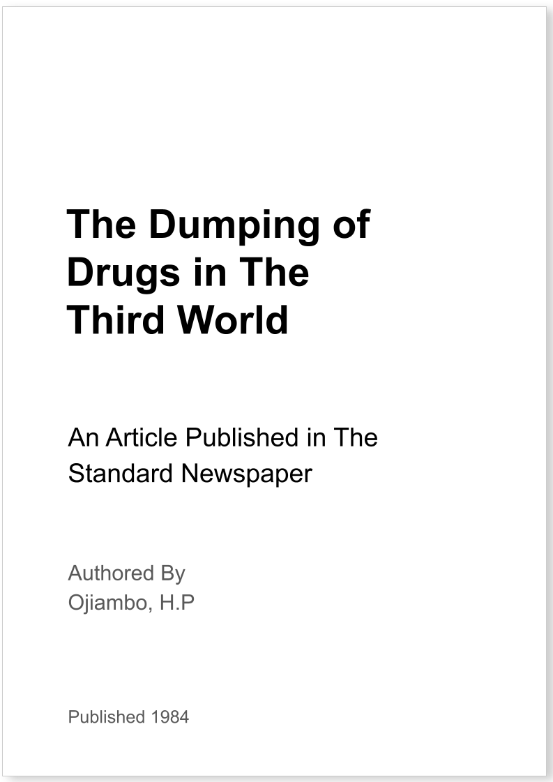 The Dumping of Drugs in The Third World