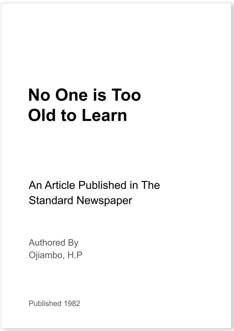 No One is Too Old to Learn