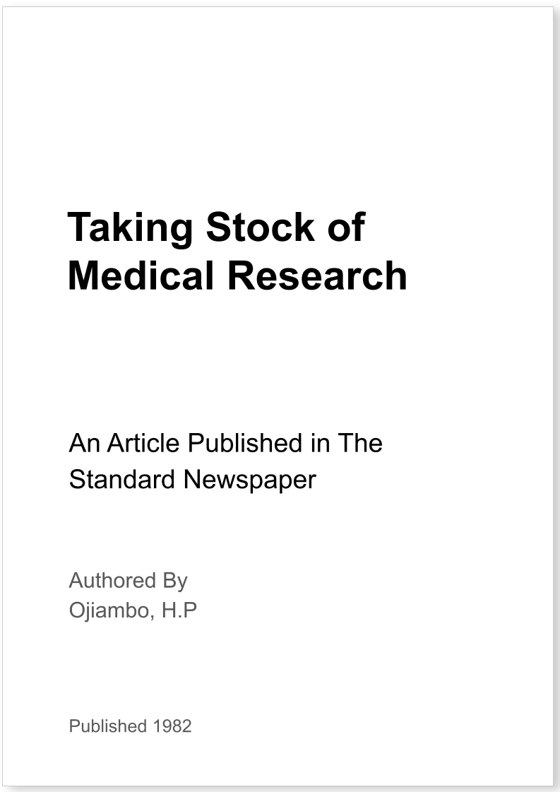 Taking Stock of Medical Research