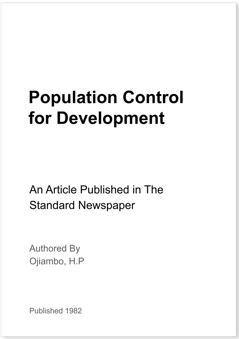 Population Control for Development