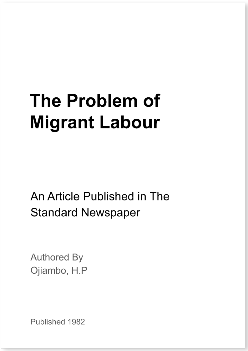 The Problem of Migrant Labour