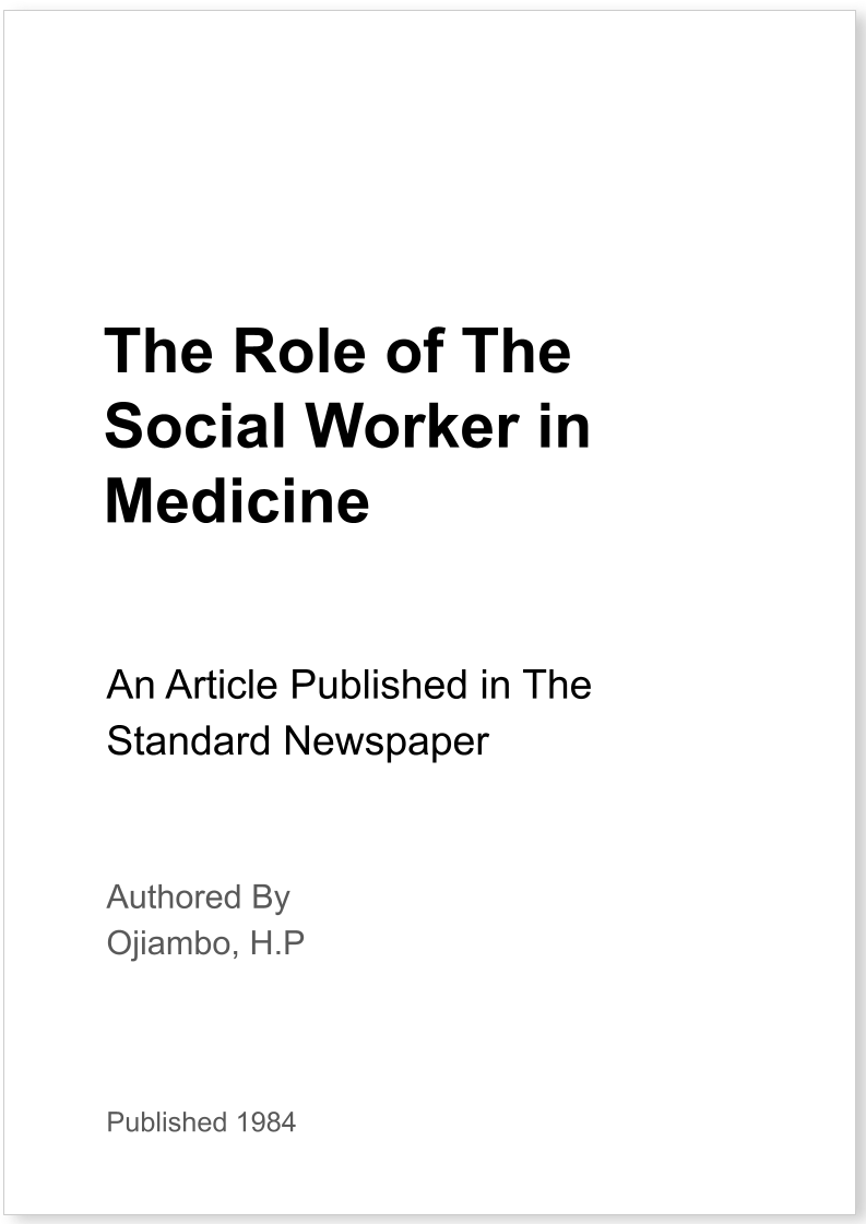 The Role of The Social Worker in Medicine