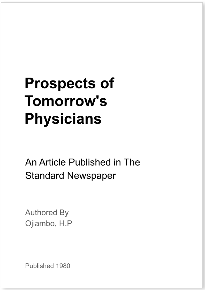Prospects of Tomorrow's Physicians