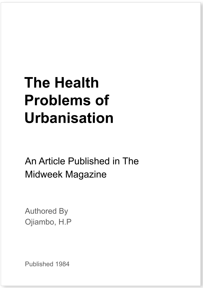 The Health Problems of Urbanisation